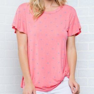 Polka Dot Short Sleeve Top with Side Knot Top